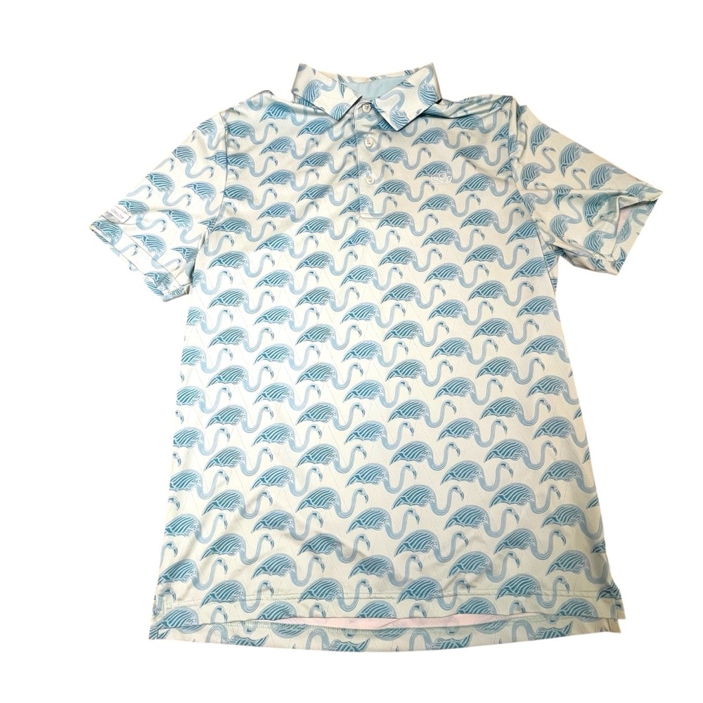 Good Good Blue Flamingo Golf Polo Mens Small Performance Polo